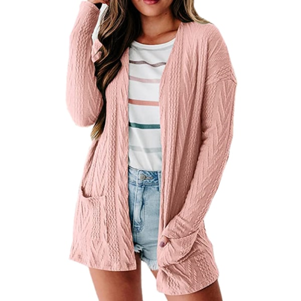 Dame striktrøje i en almindelig cardigan med en åben front kappe Pink Pink Pink M