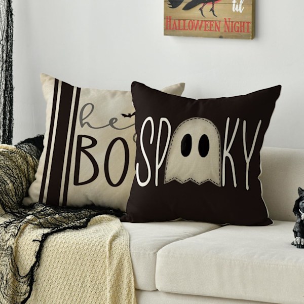 Halloween Hey Boo - söpö haamu - pelottava tyynynpäällinen, 18 x 18 tuumaa, kauhu-tyylinen pehmeä tyynynpäällinen sohvalle, 4 kpl setti, musta