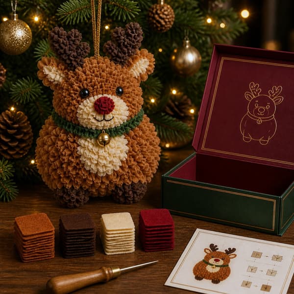DIY 3D Stoff Julepyntsett, Håndlaget Poke Håndverkssett for Juledekor 5