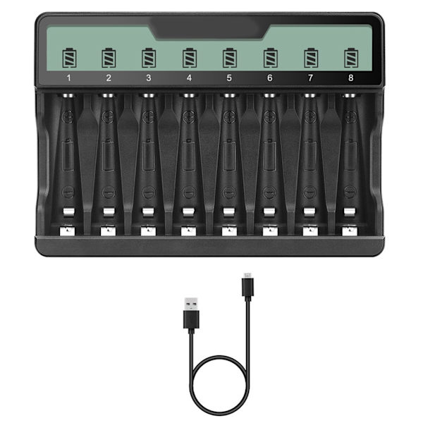 Universal batterioplader med LCD-skærm - Alsidig batterioplader - Hurtigoplader - Understøtter AAA AA-batterier