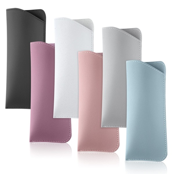 Soft glasses case 7x3 inch, 6 pcs leather glasses (6 colors)