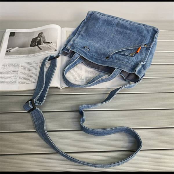 Denim Fabric Tote Bag Ladies Small Shoulder Bag LIGHT BLUE Light Blue