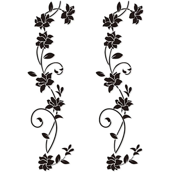 2 set Väggdekaler 105*30cm Vinstockar Blomma Svart PVC Design Vägg S