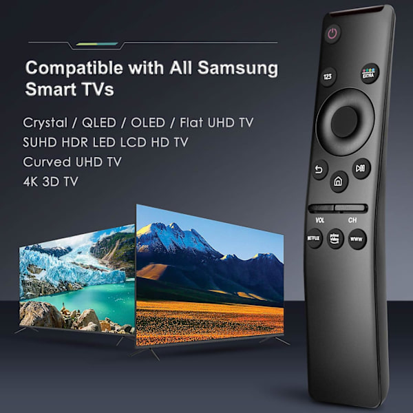 Universalfjärrkontroll för alla Samsung TV-apparater SUHD HDR LCD Frame Curved Solar HDTV 4K 8K 3D Smart TV med Netflix, Prime Video och WWW-knapp