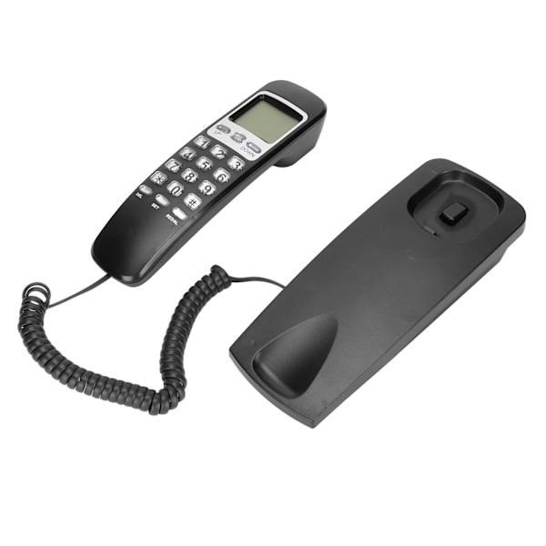 KXT777CID Veggtelefon med ledning, kalender, LCD-skjerm, hurtigvalg, fasttelefon for hotell, hjemmekontor (svart)