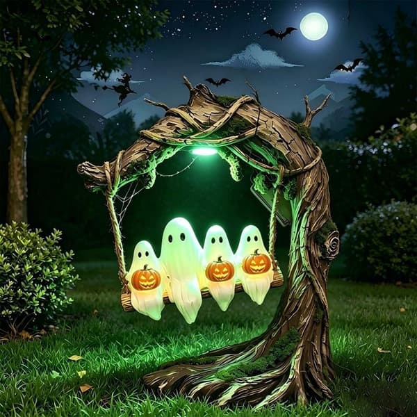 Lysende Spøkelsesgynge i Harpiks Halloween-dekorasjon, Premium Hage- og Terrassepynt med LED-lys Circular ring