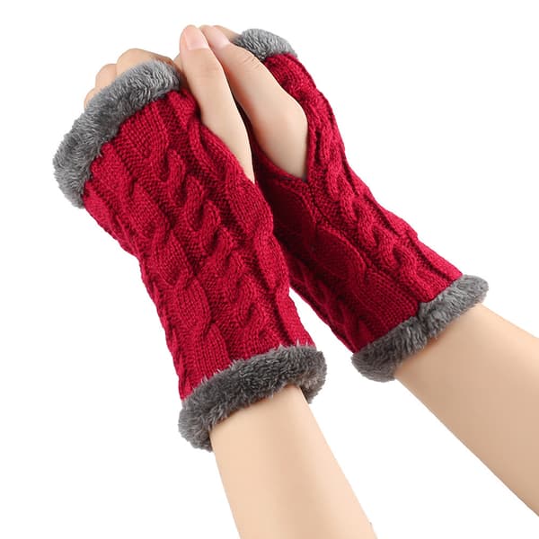 Elastiska stickade vinterhandskar | Tjocka varma stretchiga garnhandskar *Jujube Red 7#* Jujube Red 7#