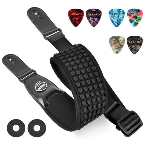 LEKATO elektrisk gitarr basrem 3\" bred dyna med 6 plektrum 2 lås