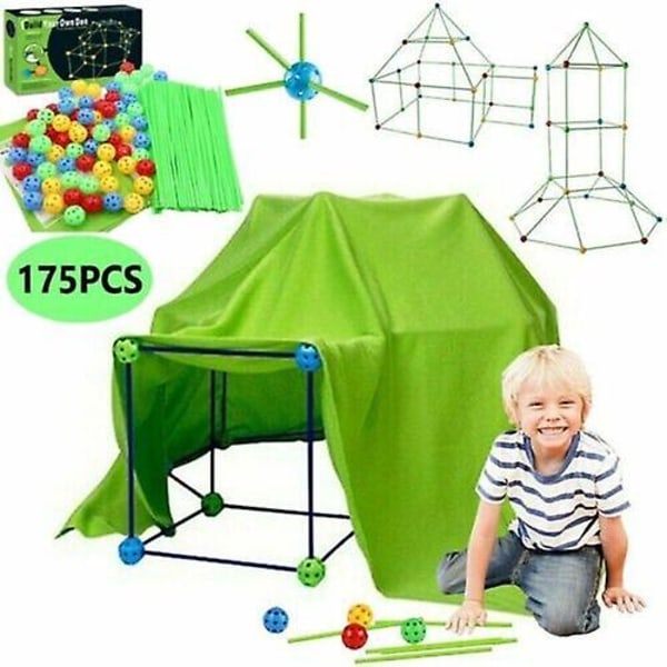 175pcs Kids Construction Fort Building Kit Castle 3D Playhouse Tent Toy Gift, 100% New