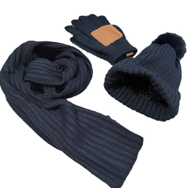Stickad Vintermössa, Halsduk och Handskar Set | Varmt 3-Dels Set för Kallt Väder *Ljusgrå* Light gray