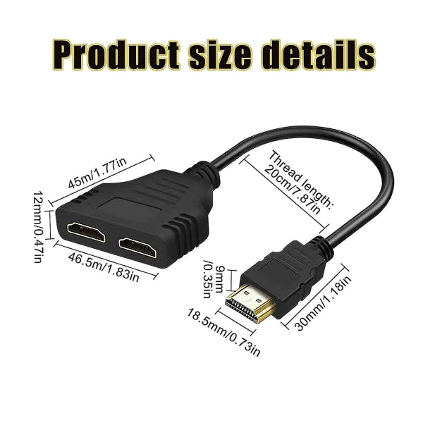 Dual Monitor Splitter, Svart HDMI Dual Adapter, HDMI Splitter 1 In 2 Out, Perfekt for HDMI HD, LED, LCD, TV, Støtte To TV-er Samtidig, S