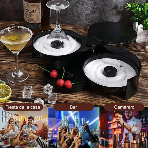 Bar Glass Rimmer 3-trins Rotation Åbning Sort Bar Cocktail Krydderiboks Sukker Salt Rimmer Bartender Værktøjer