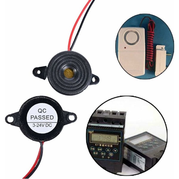 Elektronisk summer 12v summer DC 3-24V 12v sirene summer 85dB elektronisk alarm summer for 6 rom, kabellengde 120 mm