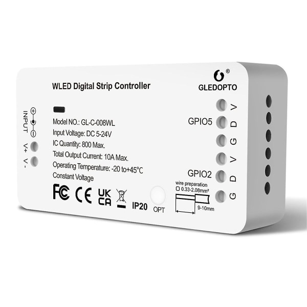 GLEDOPTO WLED Strip Controller LED-lys Over 100 dynamiske lysmoduser DIY WiFi APP-kontroll 800 IC RGB RGBW Ingen hub nødvendig