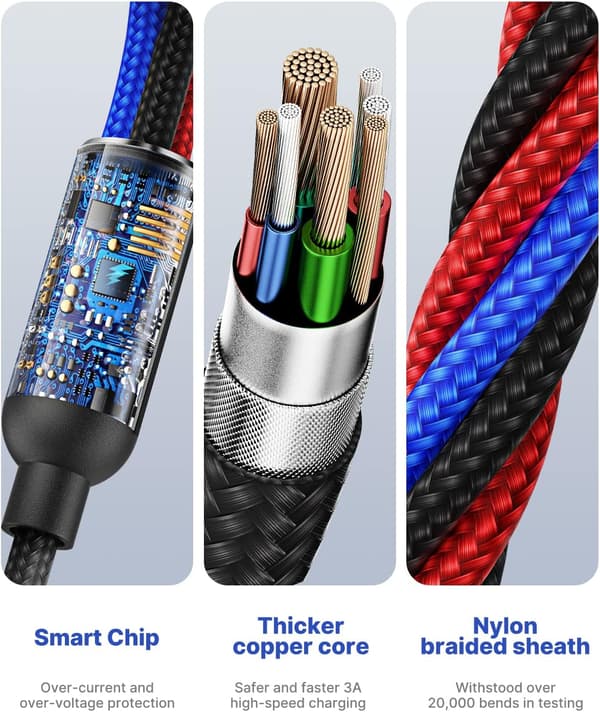 Multi-opladerkabel, Nylonflettet 3-i-1 Opladerkabel Multi USB Kabel Hurtig Opladning