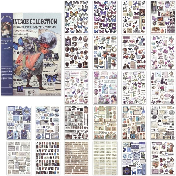 24 ark klistermärken Washi-klistermärken Vintage-klistermärken