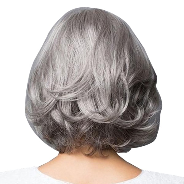 Women Natural Silver Gray Short Curly Wig Cosplay Full Wig