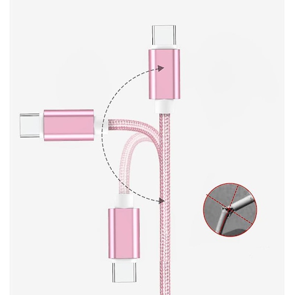 3m USB-C-latauskaapeli 2a latauskaapeli Samsung Xiaomi Huawei - pinkki