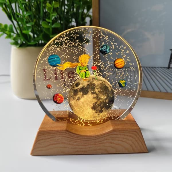 Galaxy Krystallkule LED Nattlys 3D Romlampe USB Skrivebordsdekor Soverom Stemningsbelysning Gave*6cm + varmt lys base*2 2 6cm + warm light base