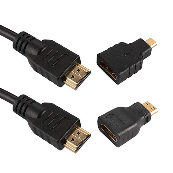 3 in 1 kullattu HDMI + Mini + Micro HDMI -sovitinkaapel 1,5 m