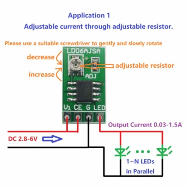 Justerbar strøm LED-driver, DC 3.3V 3.7V 5V LED-driver 30-1500mA Konstant strøm justerbar modul for LED 18650 Li-ion