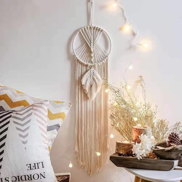 Stor Drømmefanger Boho Macrame Drømmefanger Bomuld Vævet Macrame Vægophæng