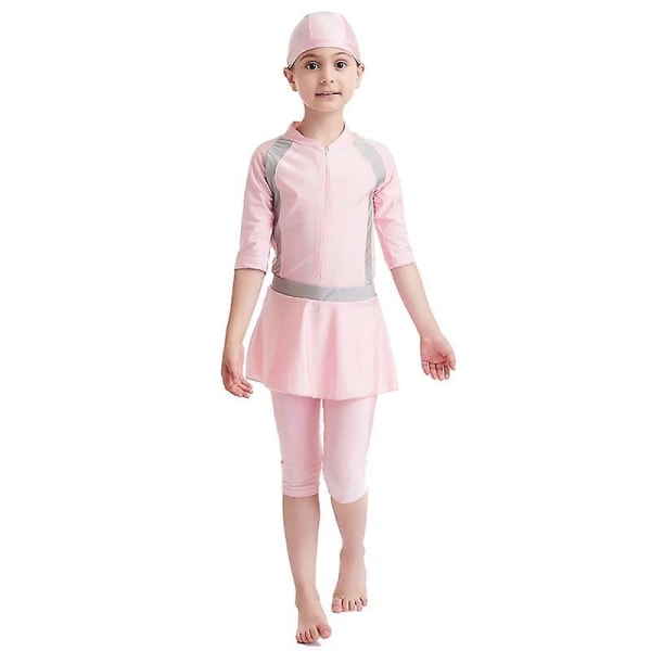 3-15 år flicka muslimsk baddräkt islamisk baddräkt Burkini rosa Pink 5-6 Years