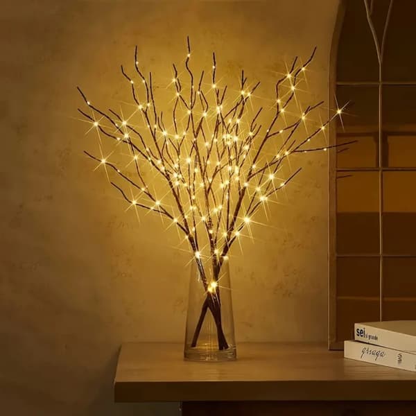 Kunstig birkegren med LED-belysning brun brown 1pcs