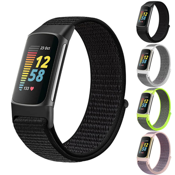 Band kompatibel med Fitbit Charge 5 mjuk nylon Black