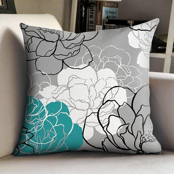 Teal pudebetræk 18x18 Sæt med 4 turkis og grå dekorative sofaovertræk Moderne Daisy etui, Grøn, 18″×18″
