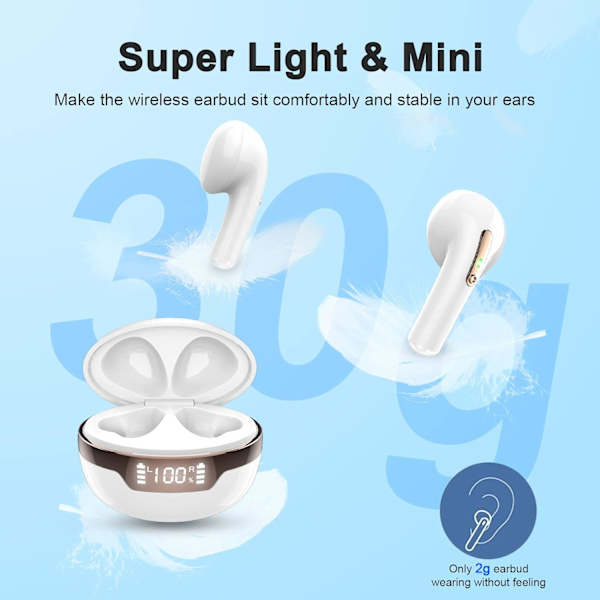 Bluetooth 5.2-hörlurar, trådlösa Bluetooth-sporthörlurar, minitrådlösa in-ear-hörlurar, Bluetooth-hörlurar med mikrofon, djup bas, USB C-snabbladdning