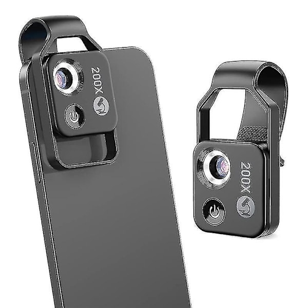 200X Mobiltelefon Mikroskop Tilbehør med Linse, Bærbar Digital Mini Mikroskop med LED Lys/Uni Hud