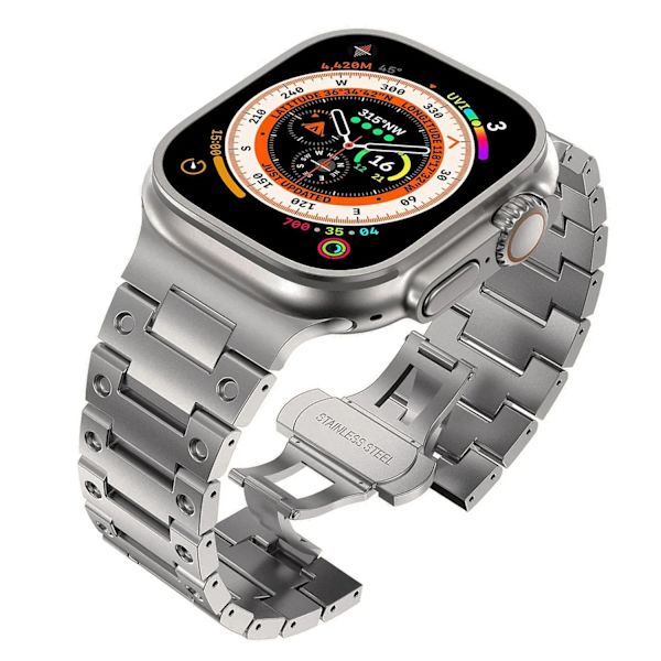 Luksus rustfrit stålarmbånd til Apple Watch Band Ultra 2 49mm 45mm 44mm 42mm Butterfly Spænde Armbånd til IWatch 9 8 7 6 5 4 3 Titanium