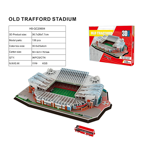 DIY 3D-puslestadion, samlet model, gave OLD TRAFFORD