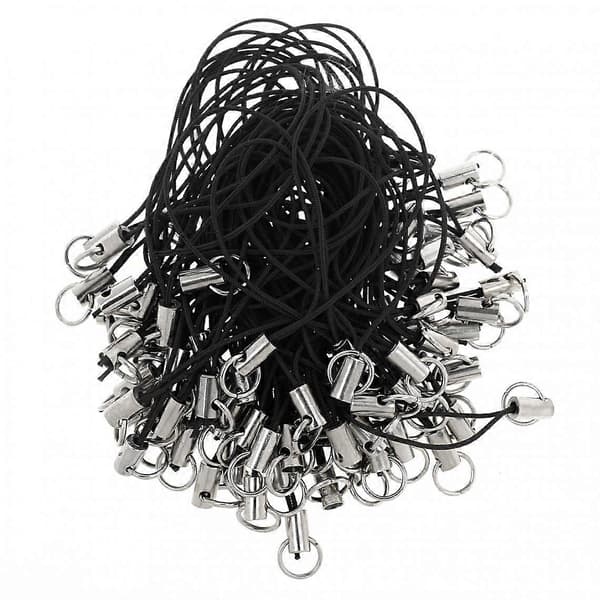 100x Mobilsnorer med Jump Ring End Lassos Svart(h})