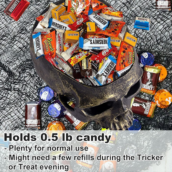 Halloween-kallomakeinenkulho - Syvä kallopää Halloween-makeiskulhon pidike keinotekoinen hartsikallo sisustus sisä- ja ulkokäyttöön pöydälle