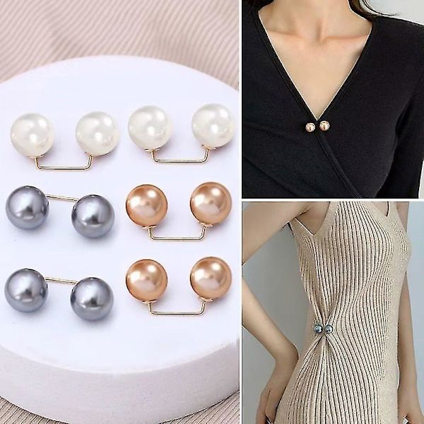 Ghyt 6 stk. kunstige perle broche nåle anti-eksponering hals nåle sikkerhedsnåle sweater sjal clips til kvinder piger bryllup dekorationer