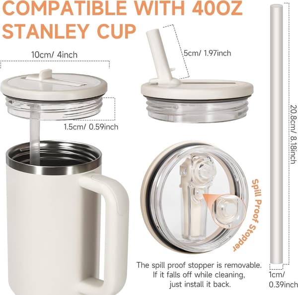 2-pack - Lock med sugrör - Passar Stanley 40oz isolerad muggtillbehör (beige och svart)