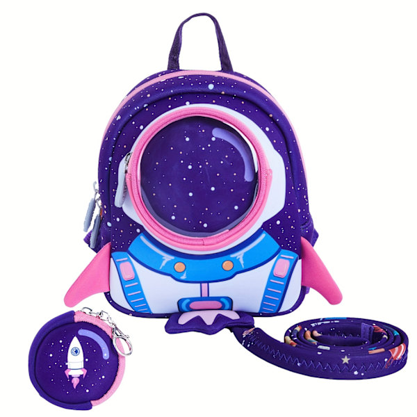 1 stk. Børns Polyester Pendler Rygsæk, Med Sikkerhedsline, Anti-tabt Rygsæk Purple Small Rocket Backpack
