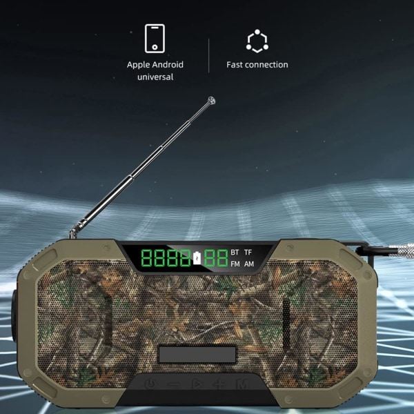 Hopfällbar solradio, 5000mAh digitalradio med LCD-skärm, IPX5 vattentät solhandvevsradio
