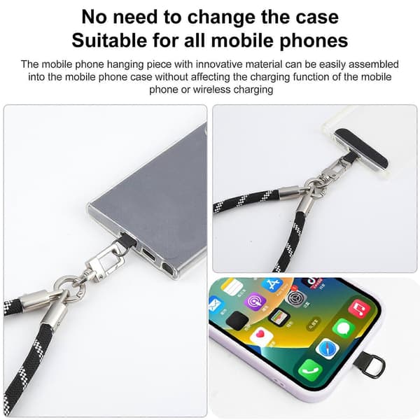 Perle Sølv Metallspenne Telefon Håndleddsstropp Telefon Kort Lanyard(h})