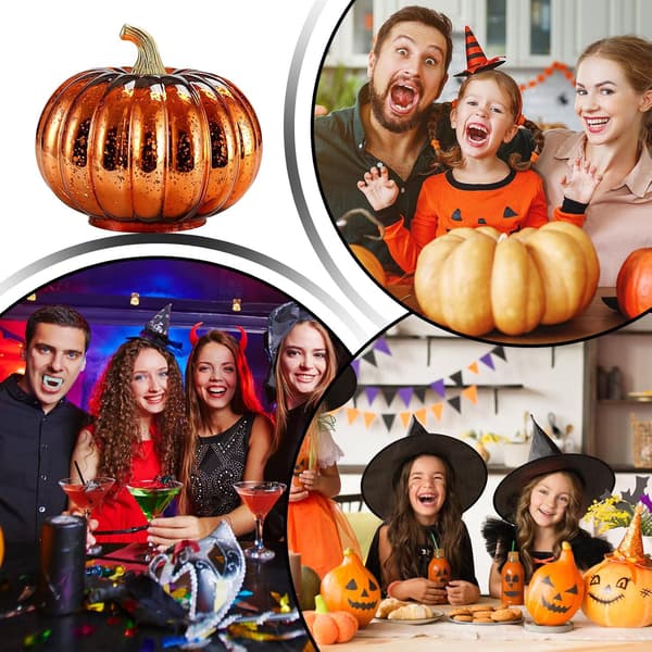 Græskarlys, glitrende græskar af glas, stemningsbelysning Halloween-dekorationer bordpynt c