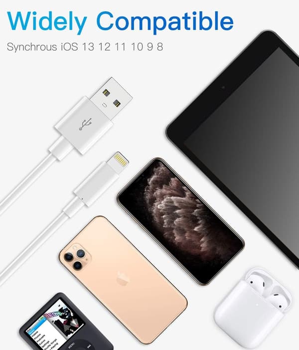 3-pack 2m iPhone Laddningskabel, USB till Lightning Kabel, iPhone Kabel Kompatibel med iPhone white