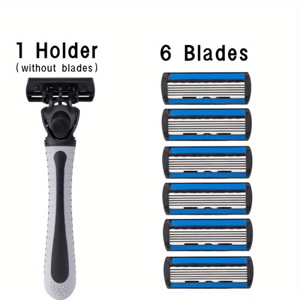 Manuaalinen partakone, 6-kerroksinen teräpartaveitsi, ruostumattomasta teräksestä valmistettu klassinen partaveitsi, vaihdettavat terät 1 Toolholder + 6 Blades