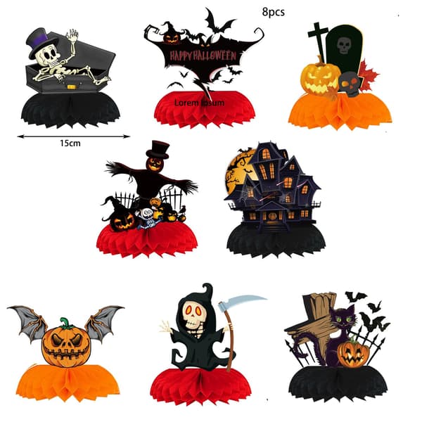 Halloween Honeycomb Borddekorasjonssett, Papirfestmidtpunkter for Skumle Feiringer 2