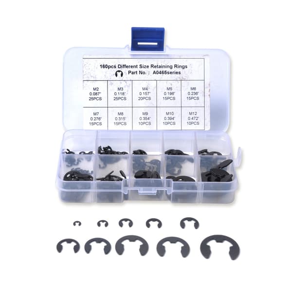 160 st 2 mm till 12 mm Låsringar med Snäpplåsringar Stål E-klämma Snäppringar Externa Låsringar Bricka Sortiment Set