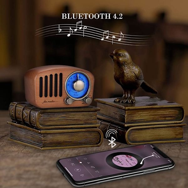 Bärbar radio Bluetooth-högtalare Handgjord Retro trä blå