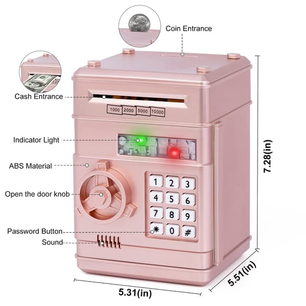 Elektronisk sparegris for barn, passordbeskyttet, roségull