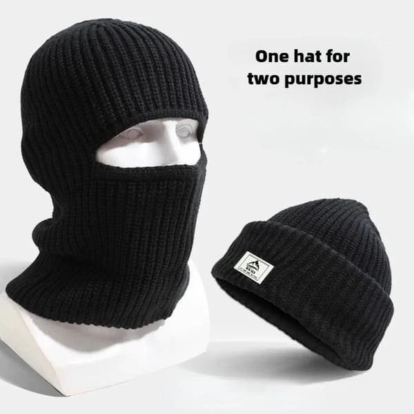 2 i 1 Vintermask Mössor Hattar Varm Stickad Balaclava Hattar Vindtät Solid Heltäckande Ansikte Skidmössa Taktisk Cykling Öronmuffar Mössa WHITE