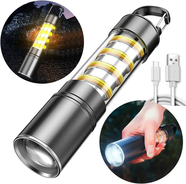 LED Lommelygte og Lanterne til Udendørs USB Type-C 5 Lysindstillinger 1200 mAh Batteri til Camping